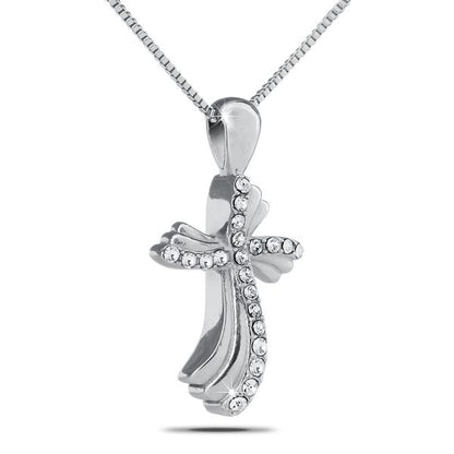 White Stones Cross Steel Pendant